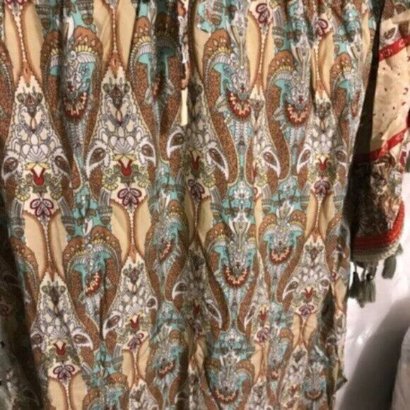 Bohemian Floral Print Woven Bell Sleeve Flounce Gypsy Maxi Dress XL - Picture 10 of 14